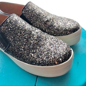 Gold sequin sparkly shoes/loafers/slip-ons